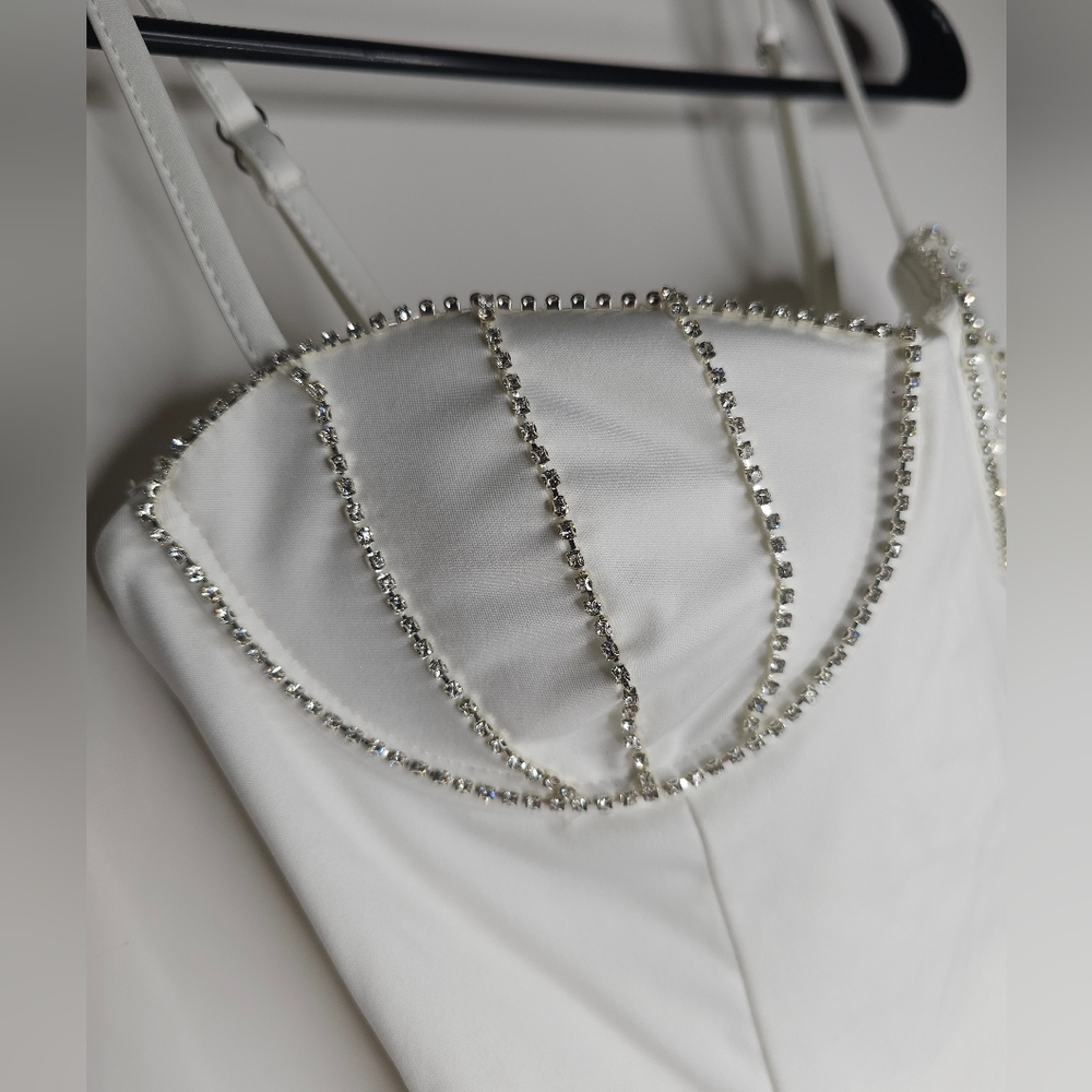 Bershka fitted strappy mini dress with gathering and rhinestones size xs